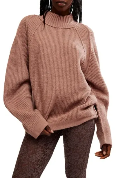 Free People Sunbeam Oversize Turtleneck Sweater In Antler