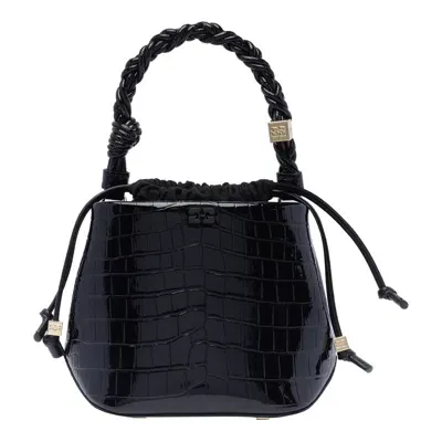 Ganni Bou Croco Bucket Bag In Black