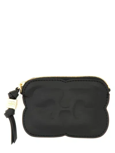 Ganni "bou" Zippered Wallet In Black