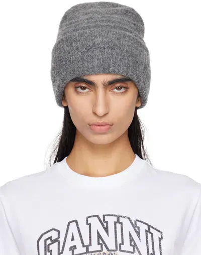 Ganni Gray Soft Wool Beanie In 921 Paloma Melange