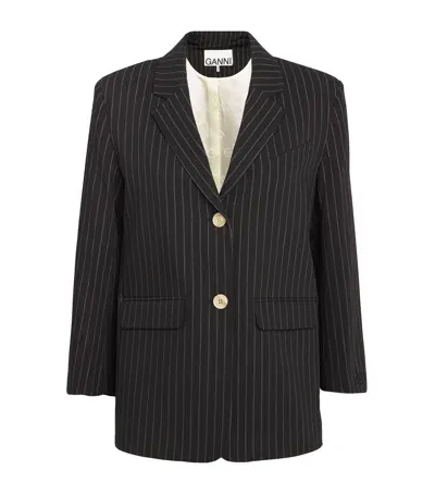 Ganni Pinstripe Single-breasted Blazer In Black