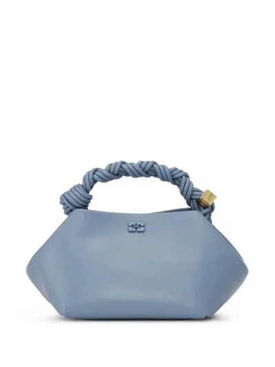 Ganni Small Bou Recycled-leather Top-handle Bag In Dusty Blue