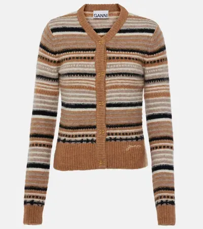 Ganni Striped Cardigan In Multicolore