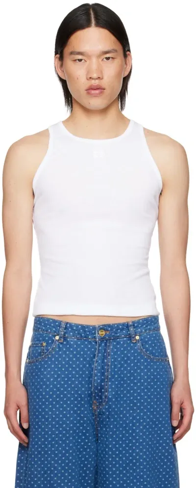 Ganni White Patch Tank Top In Bright White