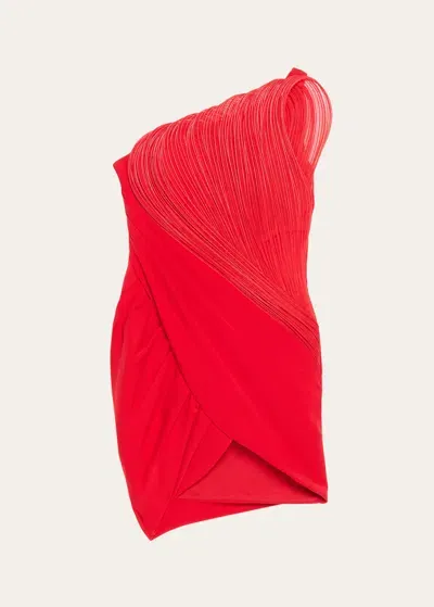 Gaurav Gupta One-shoulder Structured Drape Mini Dress In Fuchsia