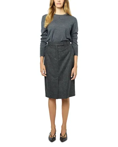 Gerard Darel Cahina Flat Front Plaid Wool Skirt In Charcoal