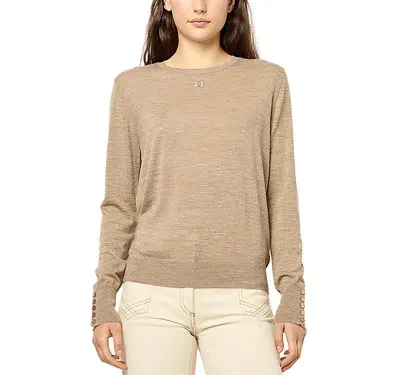 Gerard Darel Jade Merino Wool Crewneck Sweater In Beige