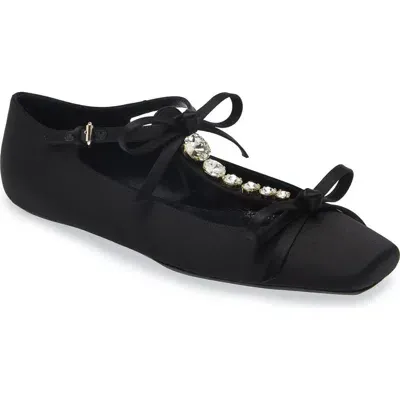 Giambattista Valli Rhinestone T-strap Satin Ballet Flat In Black/crystal 9100