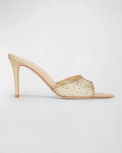 Gianvito Rossi Crystal Mesh Stiletto Mule Sandals In Mekong/ Nude