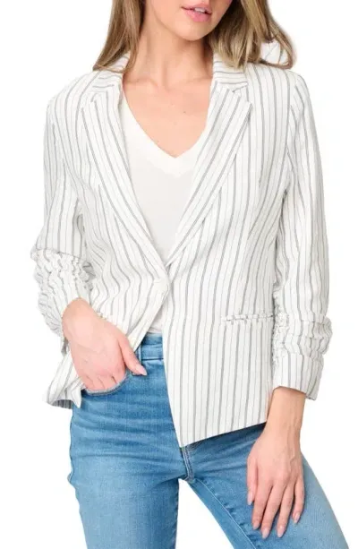 Gibsonlook Pinstripe Ruched Sleeve Blazer In Parchment Pinstripe