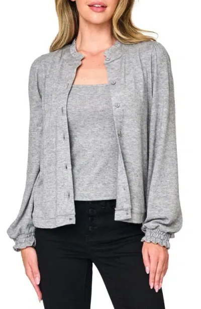 Gibsonlook Ruffle Accent Cardigan In Heather Grey