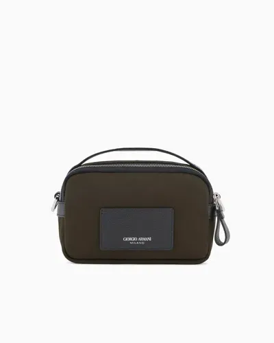 Giorgio Armani Asv Mini Crossbody Bag In Nylon And Leather In Green