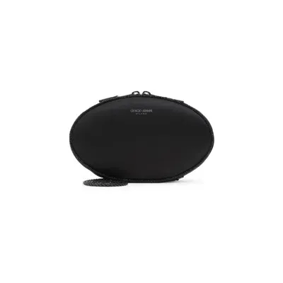 Giorgio Armani Exquisite Oval Clutch With Luxurious Viscose-silk Blend And Elegant Chain Detail In Black