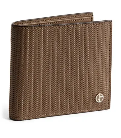 Giorgio Armani Leather Wave-embossed Bifold Wallet In Brown