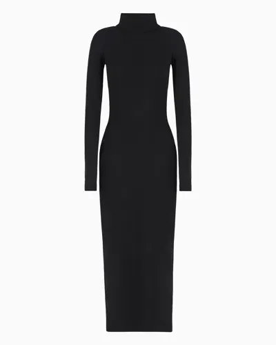 Giorgio Armani Viscose And Wool Midi Dress In Black