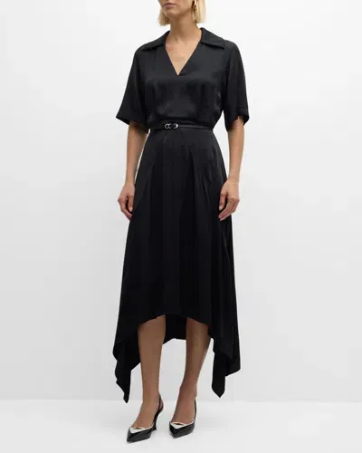 Givenchy Collared Short-sleeve Midi Dress With Voyou Belt In Black