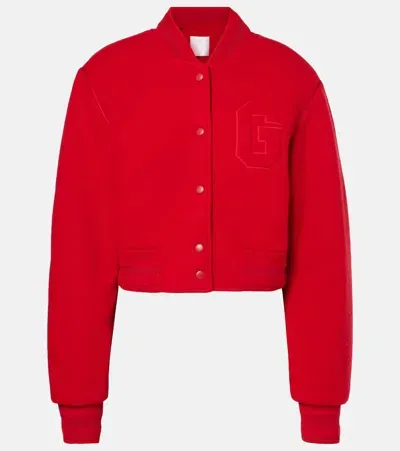 Givenchy Cropped Wool Varsity Jacket In Red