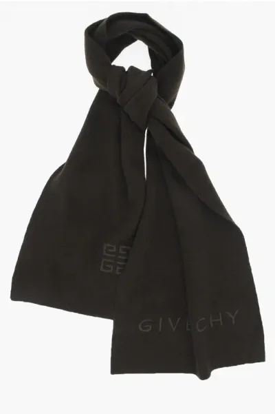 Givenchy Wool And Cashmere Maxi Scarf With Ton-sur-ton Logo In Gray