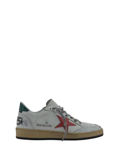 Golden Goose Ballstar Sneakers In White/mineral Red/green