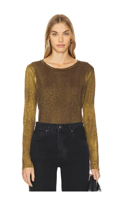 Goldie Long Sleeve Classic Metallic Spray Top In Coffee With Gold