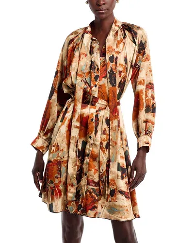 Gracia Printed Satin Dress In Beige