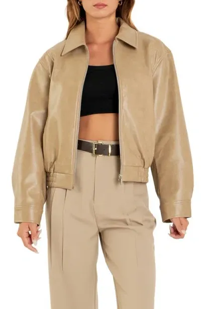 Grey Lab Crop Faux Leather Jacket In Camel