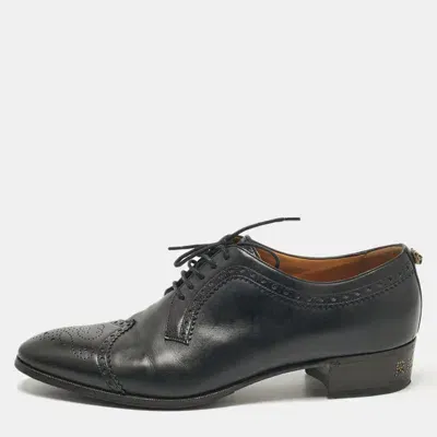 Pre-owned Gucci Black Leather Lace Up Derby Size 44.5