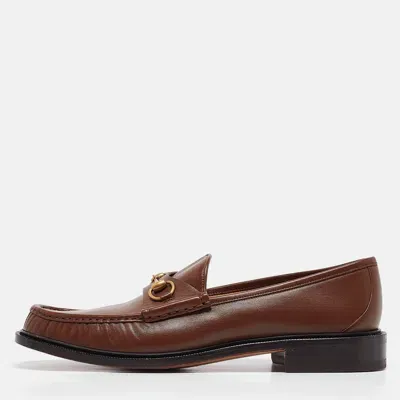 Pre-owned Gucci Brown Leather Horsebit Loafers Size 48