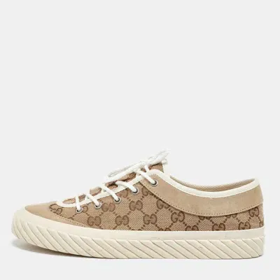 Pre-owned Gucci Brown/beige Gg Canvas And Suede Sneakers Size 42