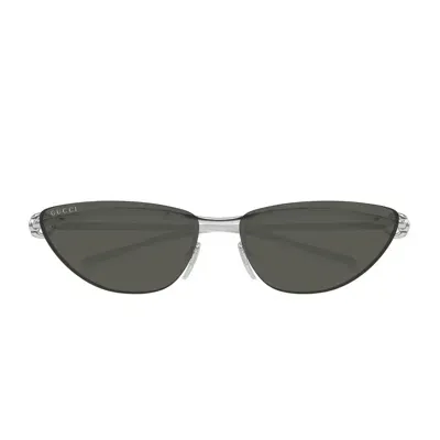 Gucci Gg1701s Linea Horsebit 001 Silver Grey Sunglasses In Crl