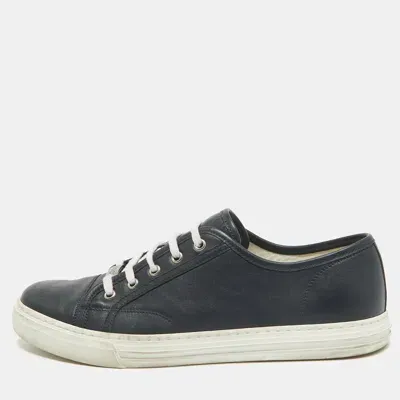 Pre-owned Gucci Navy Blue Leather Lace Up Sneakers Size 44