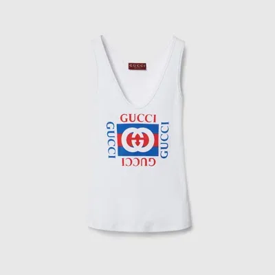 Gucci Rib Cotton Tank Top With Print In White