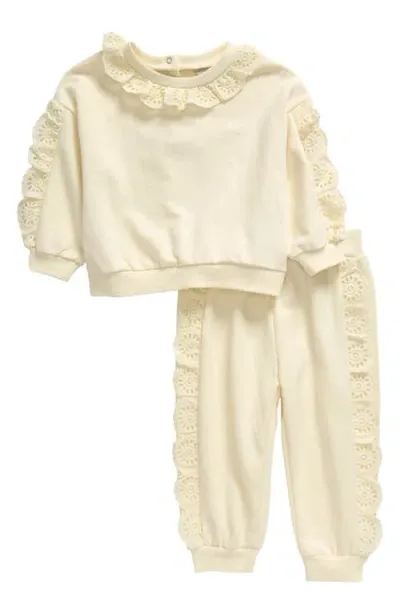 Habitual Babies'  Kids Eyelet Ruffle Sweatshirt & Joggers Set In Off-white