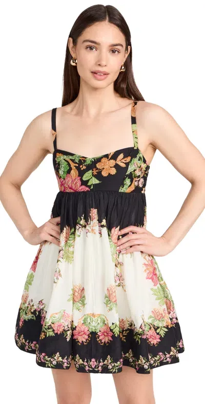 Hemant & Nandita Short Dress With Quilted Yoke Black/off White Floral