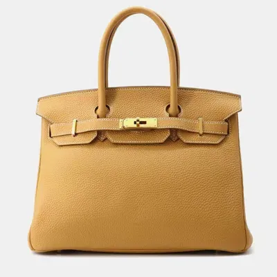 Pre-owned Hermes Natural Sable Togo Birkin 30 Handbag In Gold