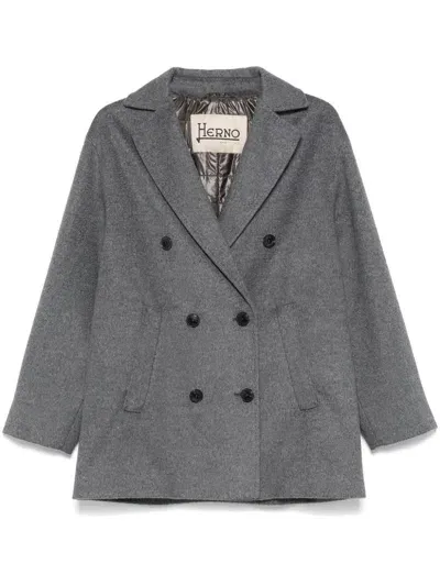 Herno Virgin Wool Peacoat In Grey