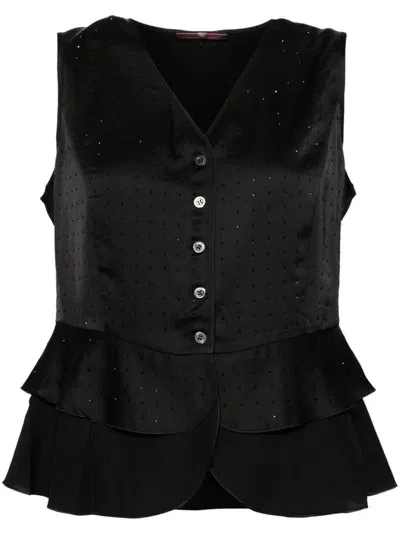 High Rhinestone Embellished Sleeveless Gilet In Black