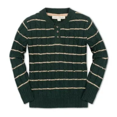 Hope & Henry Boys' Organic Sweater Henley With Elbow Patches, Kids In Pine Green Cable Stripe