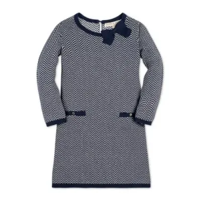 Hope & Henry Girls' Organic Bow Sweater Dress, Kids In Navy Herringbone