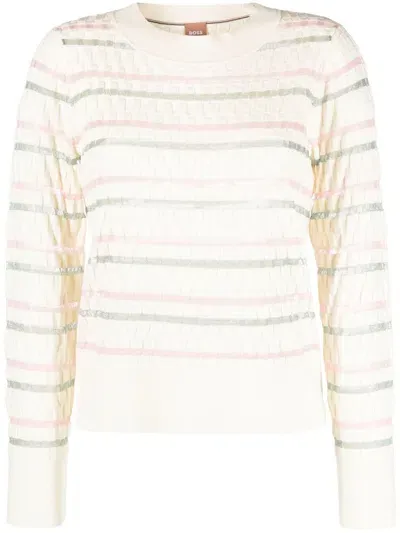 Hugo Boss Double-striped Knitted Sweater In Weiss