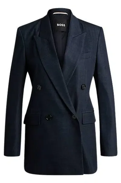 Hugo Boss Regular-fit Long-length Jacket In Denim-effect Twill In Blue