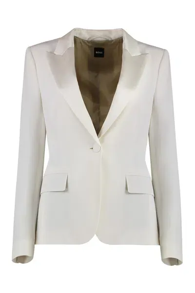 Hugo Boss Single-breasted One Button Jacket In Ivory