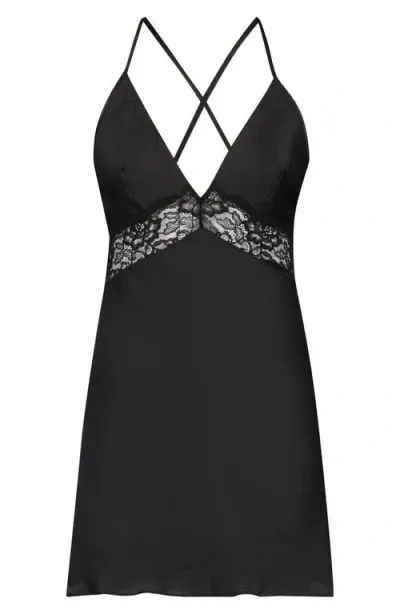 Hunkemoller Hunkemöller Nina Lace Trim Satin Chemise In Black