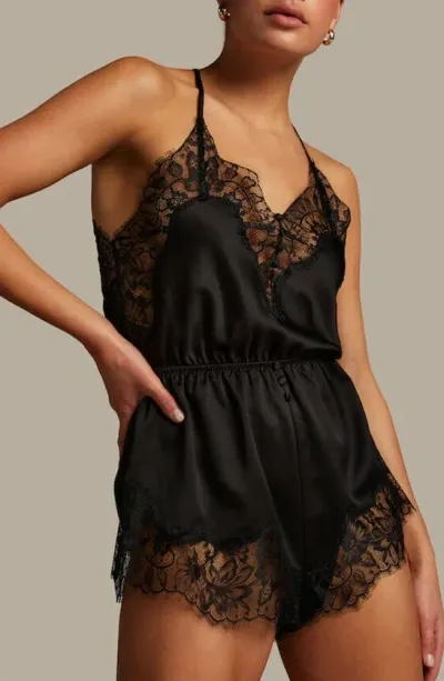 Hunkemoller Valerie Lace Trim Satin Teddy In Caviar