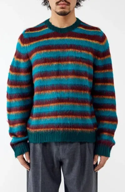 Iets Frans Fluffy Stripe Sweater In Green Burgundy