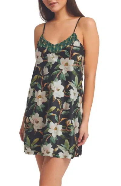 Inej Magnolia Floral Stretch Silk Chemise In Magnolia Print