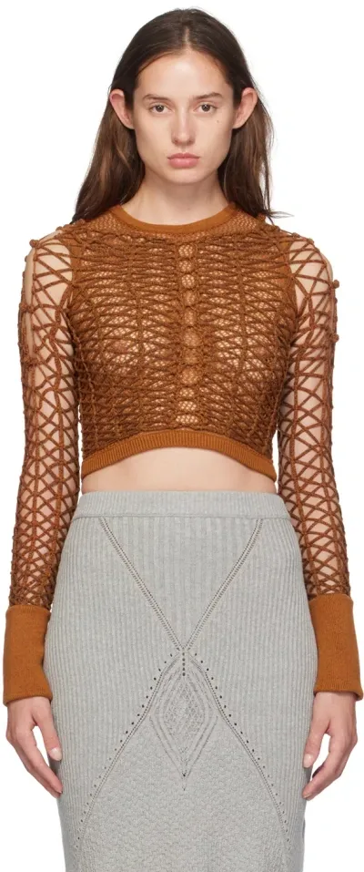 Isa Boulder Orange Armor Chain Crop Long Sleeve T-shirt In Caramel