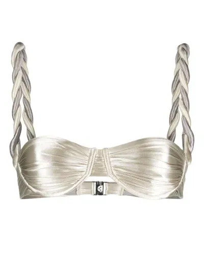 Isa Boulder Silver-tone Ruched Bikini Top