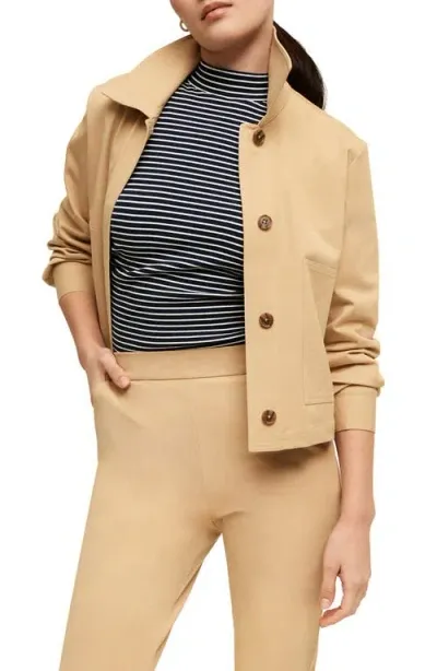 Isaac Mizrahi New York Stretch Twill Crop Jacket In Warm Khaki