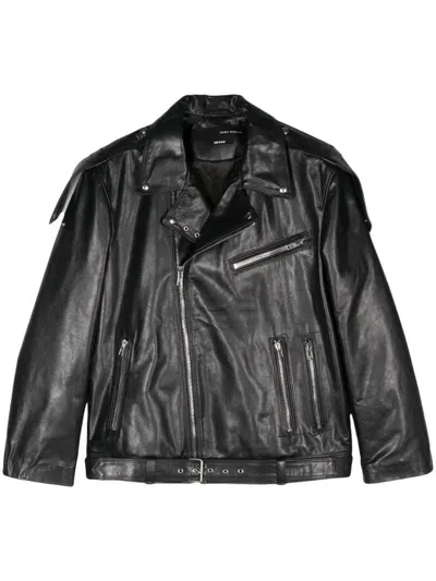 Isabel Benenato Leather Biker Jacket In Black